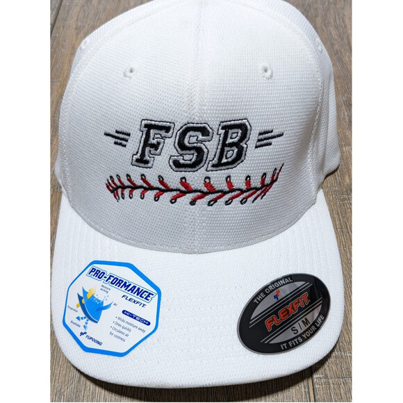 FSB Hat Cap White Fitted S/M Polyester Mens Baseball Stitching Sport Tek FlexFit - Picture 3 of 8